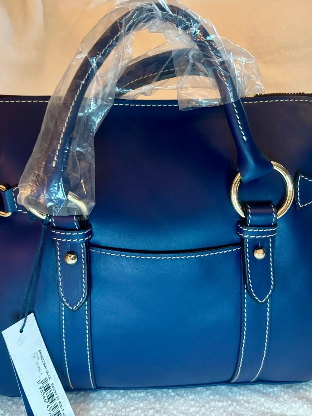 Dooney & Bourke Royal Blue Leather Satchel with Gold Hardware - Picture 3 of 5